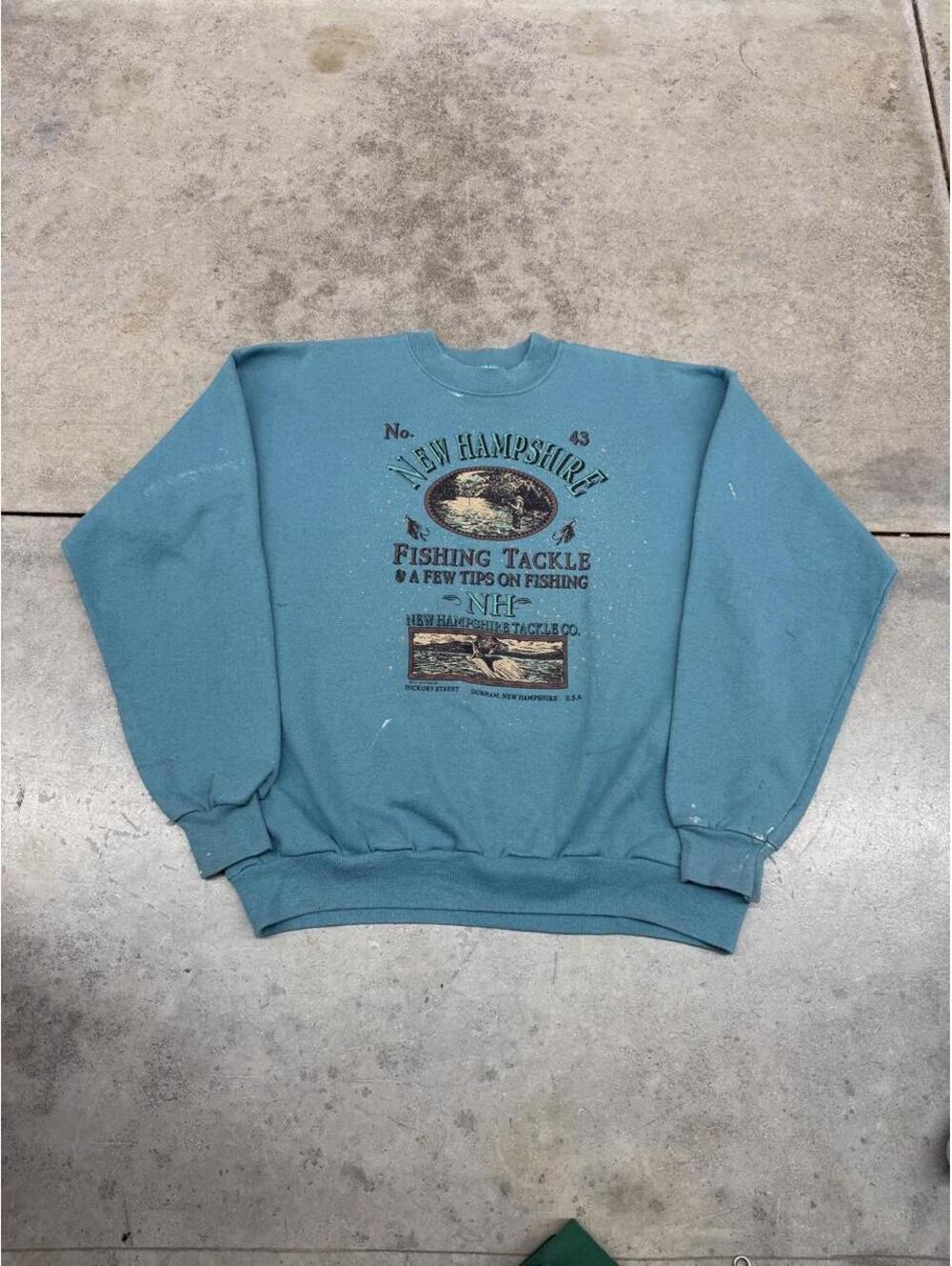 vintage new hampshire fishing tackle destination crewneck size xl HAS STAINS